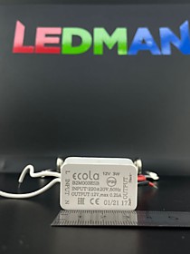 Блок питания Ecola для светодиодной ленты, 3 Вт, 220-12 В, IP20
